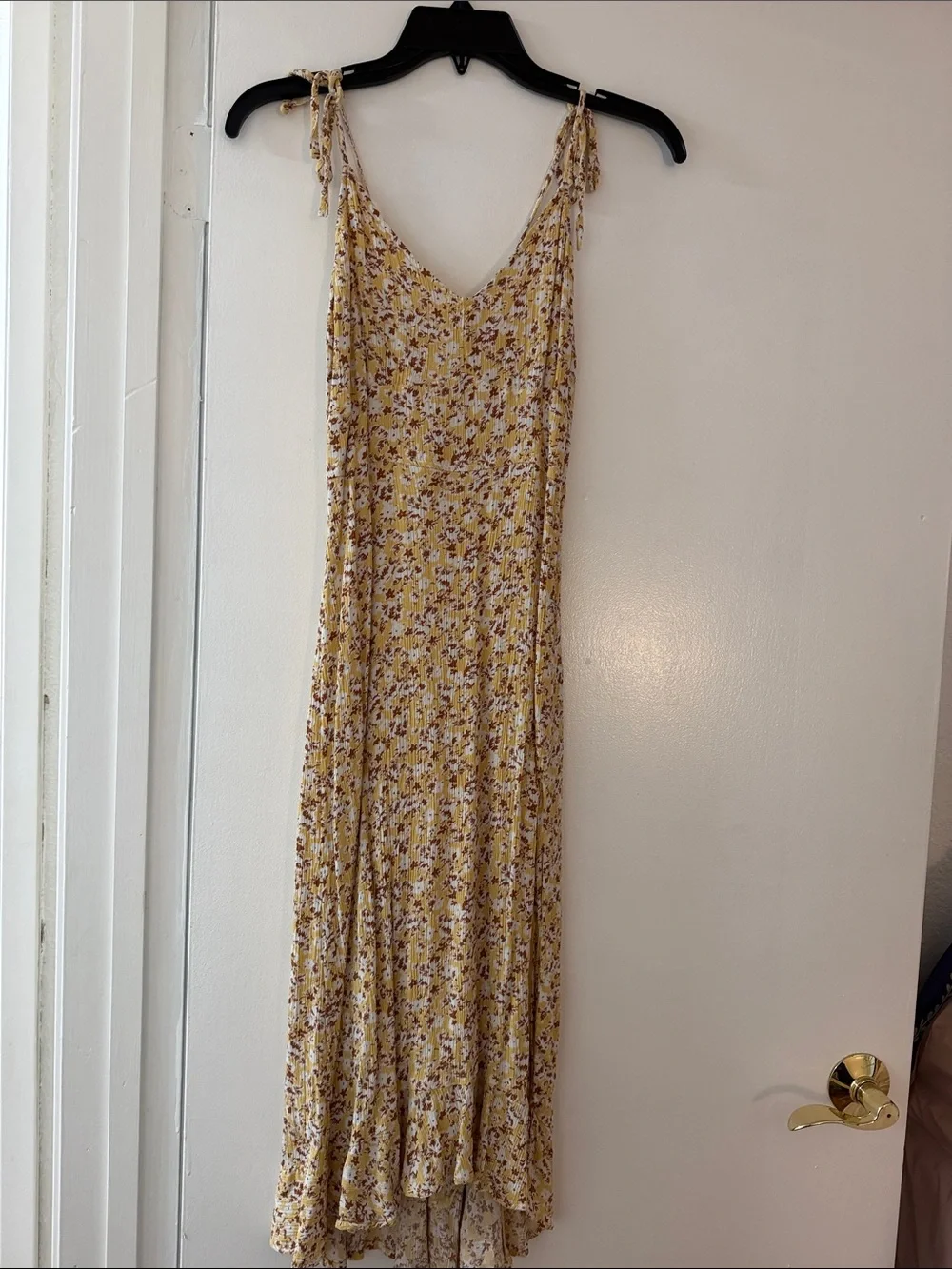 Abercrombie & Fitch Yellow Floral Maxi Dress with Tie Strap